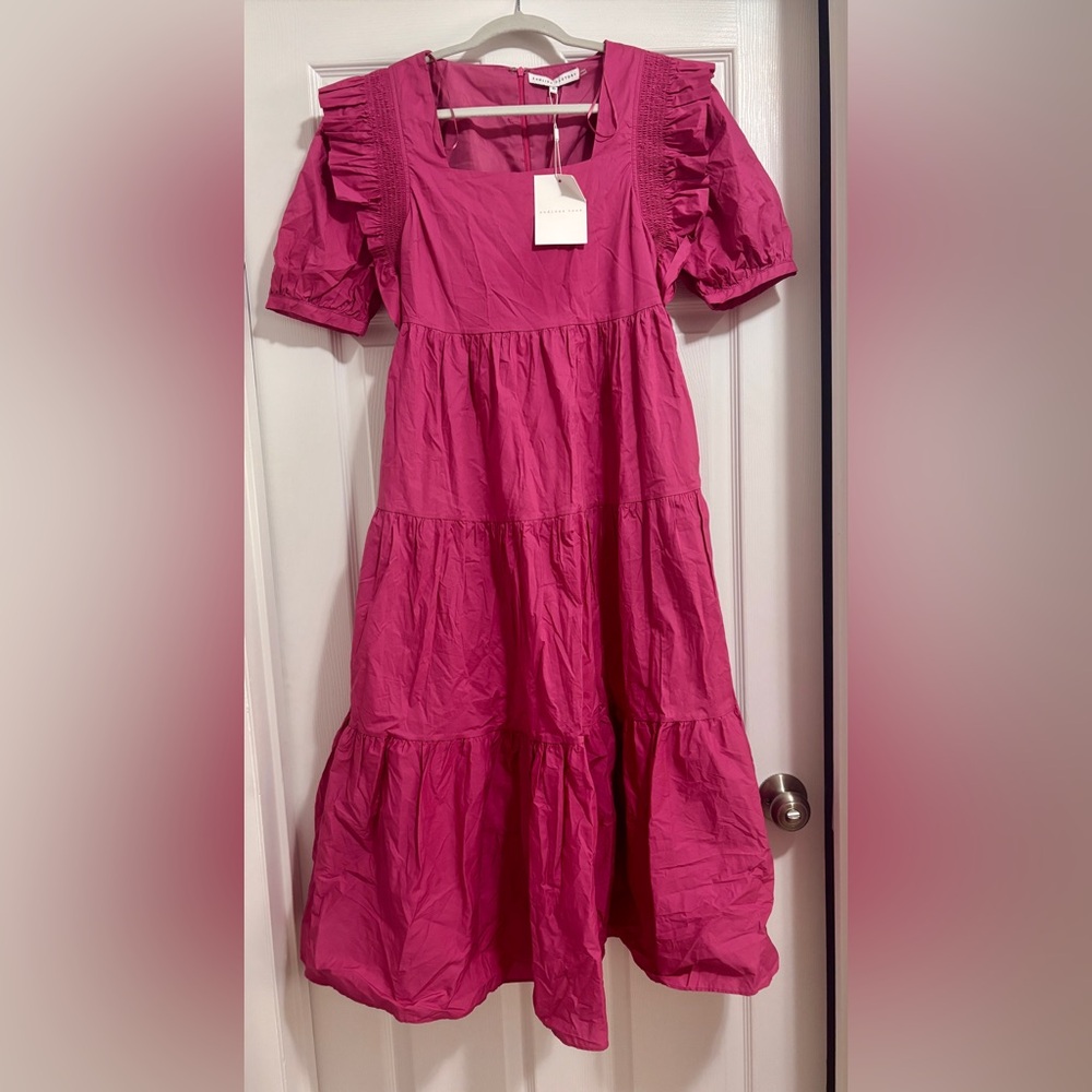English Factory Magenta Square-Neck Tiered Midi Dress- NWT Sz XS - Picture 3 of 4